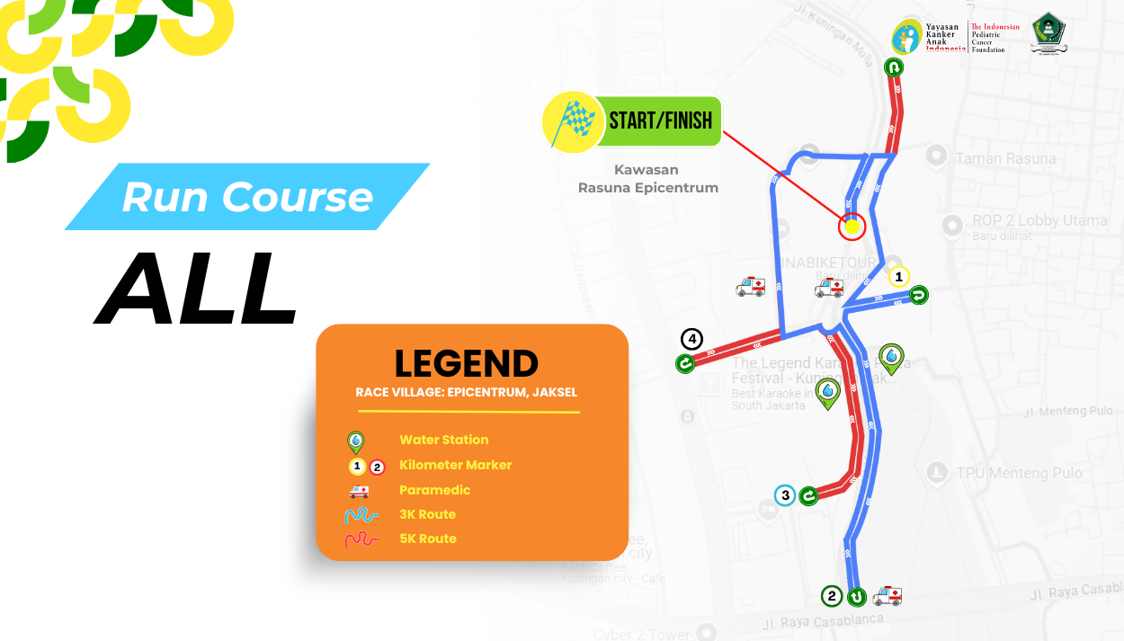 Race route map showing different routes for 3K and 5K races